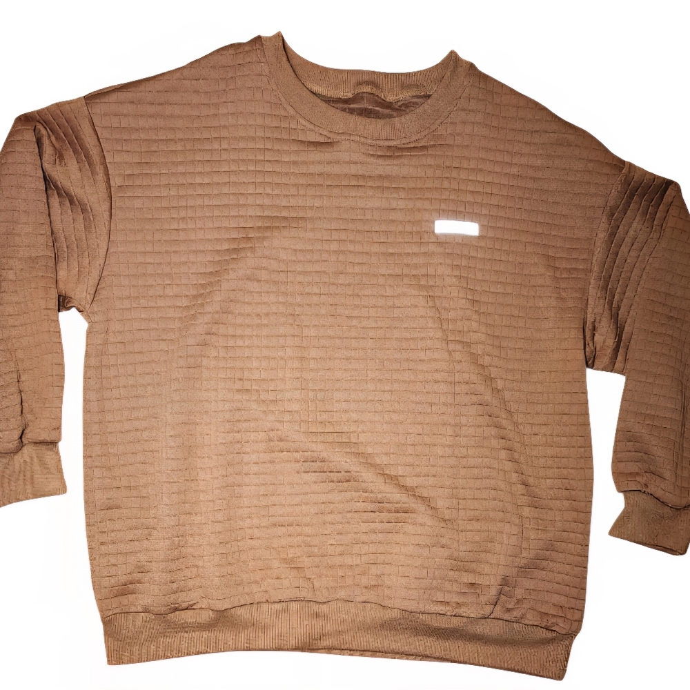 Gallantry Men’s Size L Brown Textured Crewneck Sweatshirt  Grid Pattern Pullover